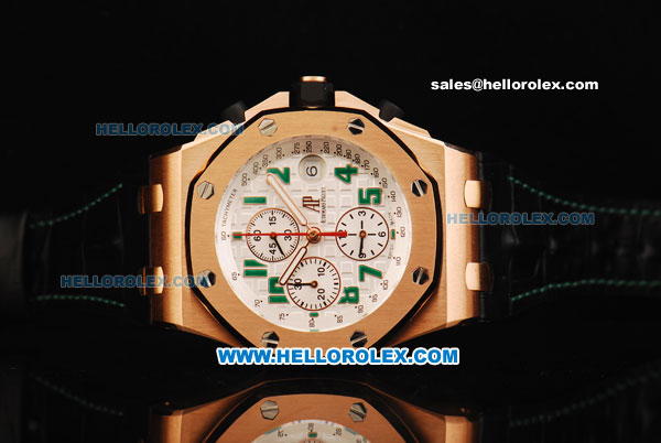 Audemars Piguet Royal Oak Offshore Swiss Valjoux 7750 Automatic Movement Rose Gold Case with Green Arabic Nunmerals Black Leather Strap - Run 12@Sec Pride of Mexico Limited Editon - Click Image to Close